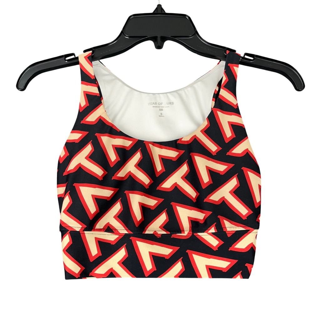 Year Of Ours Black Red Tan Geometric Print Sports Bra Top Size Small Made in USA